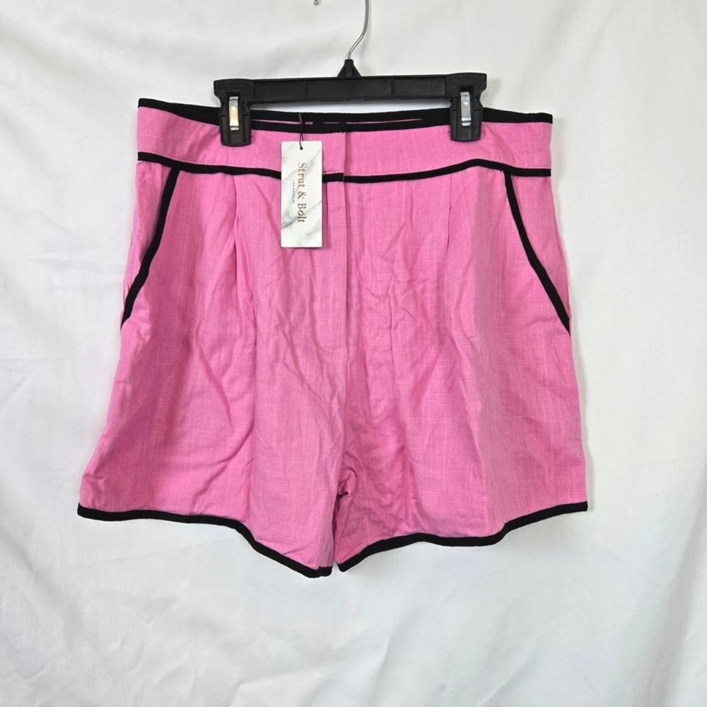Strut‎ & Bolt Women's Pink Black Trim High-Waisted Linen Blend Shorts Large NEW
